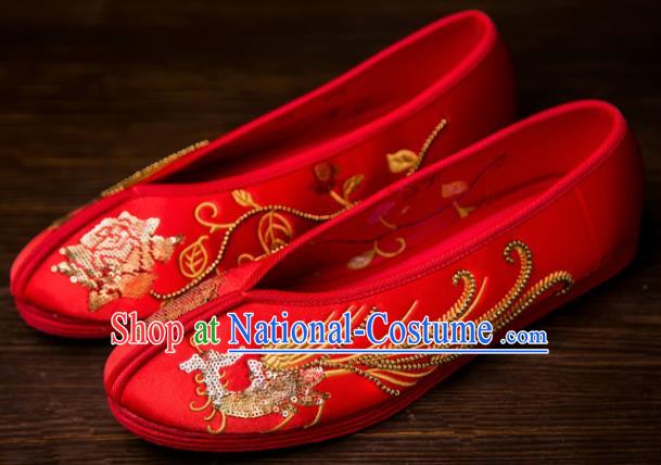 Traditional Chinese Handmade Red Satin Shoes Hanfu Shoes Embroidered Shoes for Women