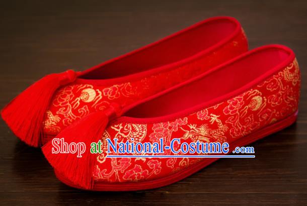 Traditional Chinese Handmade Wedding Shoes Hanfu Red Shoes Bride Shoes for Women