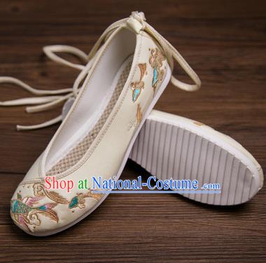 Traditional Chinese Handmade Hanfu Shoes Embroidered Carp Yellow Shoes Cloth Shoes for Women