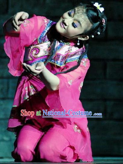 Chinese Dance Drama Wild Jujubes Folk Dance Rosy Dress Stage Performance Dance Costume and Headpiece for Women