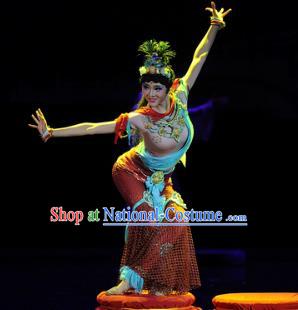 Chinese Chuansi Gongzhu Dance Dress Ancient Silk Princess Stage Performance Dance Costume and Headpiece for Women