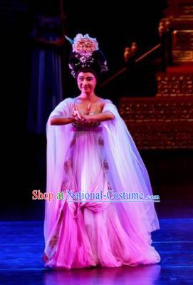 Chinese Chuansi Gongzhu Classical Dance Pink Dress Stage Performance Dance Costume and Headpiece for Women