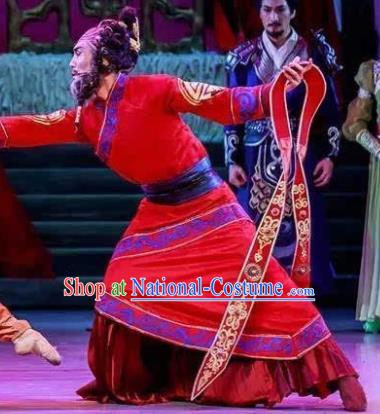 Lady Zhaojun Chinese Han Dynasty Mongol Nationality King Red Clothing Stage Performance Dance Costume for Men