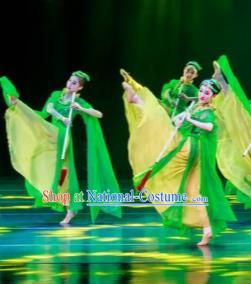 Dance Between Heaven and Earth Chinese Classical Dance Green Dress Stage Performance Dance Costume and Headpiece for Women