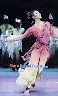 Su Dongpo in Hainan Chinese Classical Dance Pink Dress Stage Performance Dance Costume and Headpiece for Women