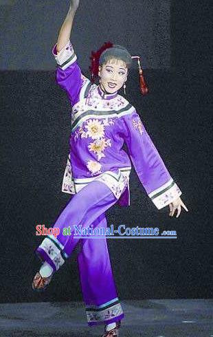 Huizhou Beauty Chinese Huangmei Opera Purple Dress Stage Performance Dance Costume and Headpiece for Women