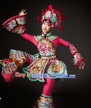 Dance Tianfu Chinese Sichuan Opera Rosy Dress Stage Performance Dance Costume and Headpiece for Women