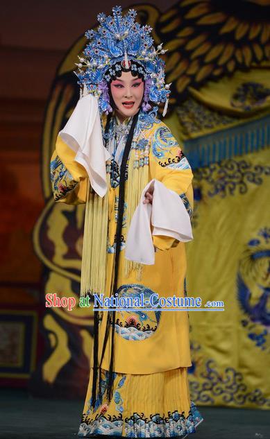 Imperial Concubine Mei Chinese Peking Opera Diva Yellow Dress Stage Performance Dance Costume and Headpiece for Women