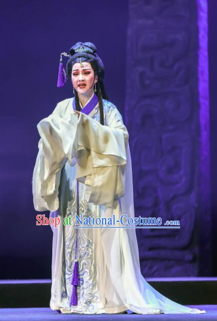 Chinese Shaoxing Opera Bronze Swallow Terrace White Dress Stage Performance Dance Costume and Headpiece for Women