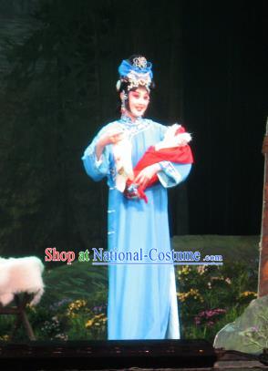 Su Wu In Desert Chinese Peking Opera Diva Blue Dress Stage Performance Dance Costume and Headpiece for Women