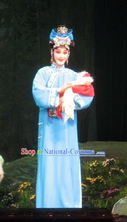 Su Wu In Desert Chinese Peking Opera Diva Blue Dress Stage Performance Dance Costume and Headpiece for Women