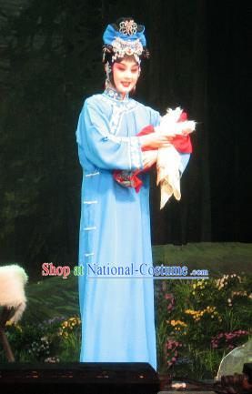 Su Wu In Desert Chinese Peking Opera Diva Blue Dress Stage Performance Dance Costume and Headpiece for Women