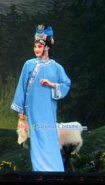 Su Wu In Desert Chinese Peking Opera Diva Blue Dress Stage Performance Dance Costume and Headpiece for Women