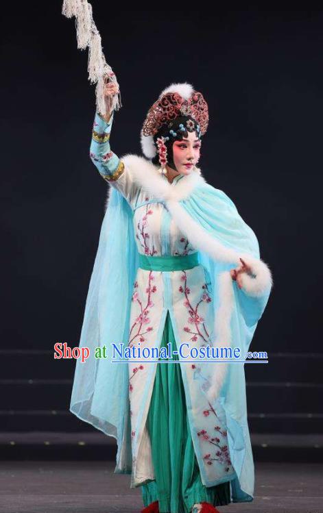 Mei Hua Zan Ceremony Chinese Beijing Opera Diva Green Dress Stage Performance Dance Costume and Headpiece for Women