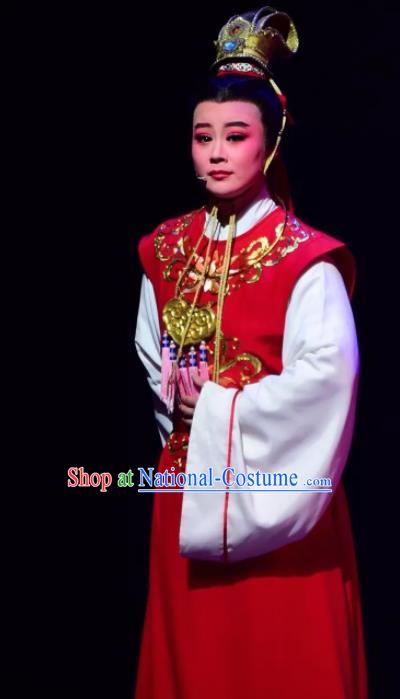 Amber Fate Chinese Beijing Opera Niche Red Clothing Stage Performance Dance Costume and Headpiece for Men