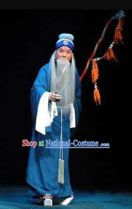 Su Wu In Desert Chinese Beijing Opera Envoy Blue Clothing Stage Performance Dance Costume and Headpiece for Men