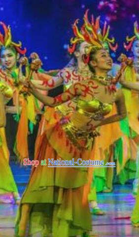 Hometown of Dragon Boat Tune Chinese Classical Dance Dress Stage Performance Dance Costume and Headpiece for Women