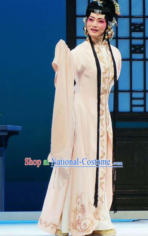 Xiang Luo Ji Chinese Shaoxing Opera Beige Dress Stage Performance Dance Costume and Headpiece for Women