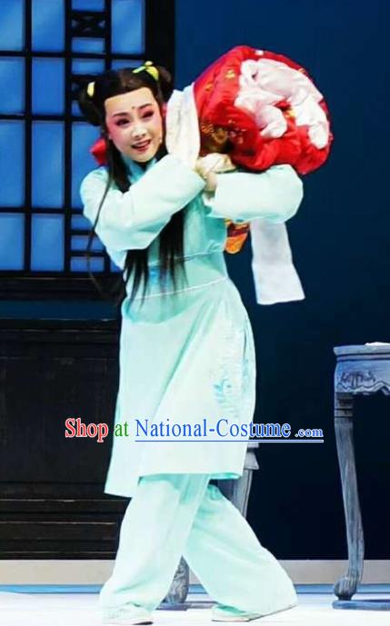 Xiang Luo Ji Chinese Shaoxing Opera Servant Blue Clothing Stage Performance Dance Costume and Headpiece for Men