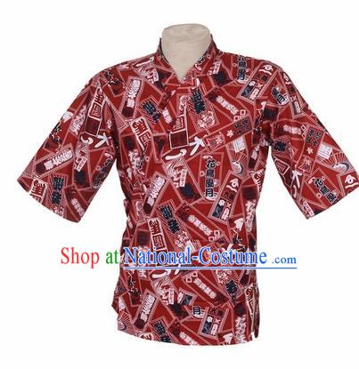 Traditional Japanese Printing Wine Red Shirt Kimono Asian Japan Costume for Men