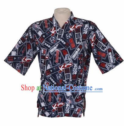 Traditional Japanese Printing Navy Yamato Shirt Kimono Asian Japan Costume for Men