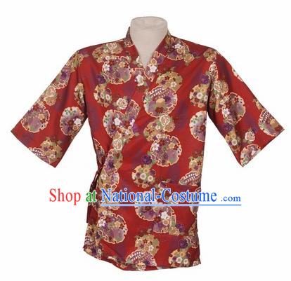 Traditional Japanese Printing Sakura Red Yamato Shirt Kimono Asian Japan Costume for Men