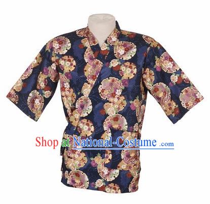 Traditional Japanese Printing Sakura Navy Yamato Shirt Kimono Asian Japan Costume for Men