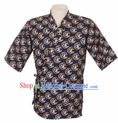 Traditional Japanese Printing Navy Yamato Shirt Kimono Asian Japan Costume for Men