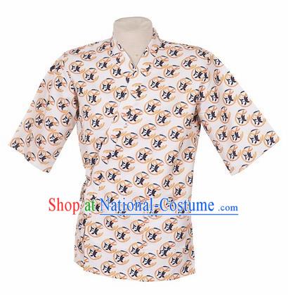 Traditional Japanese Printing White Yamato Shirt Kimono Asian Japan Costume for Men