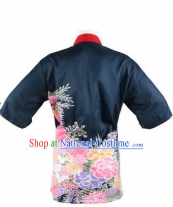 Traditional Japanese Printing Peony Black Yamato Shirt Kimono Asian Japan Costume for Men