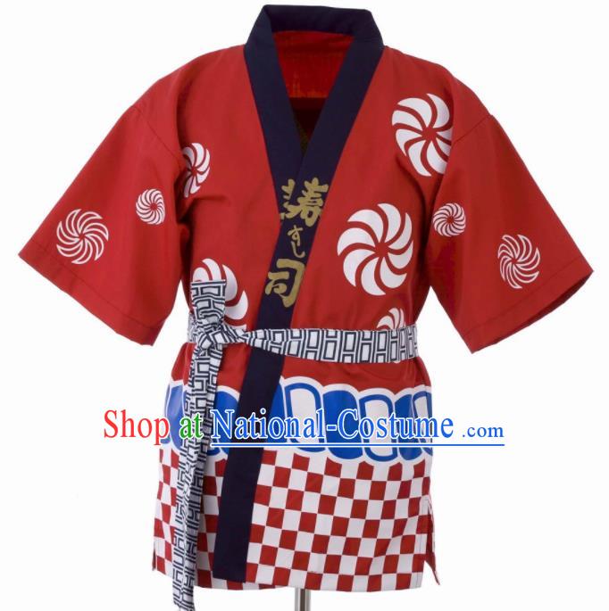 Traditional Japanese Red Yamato Shirt Kimono Asian Japan Costume for Men