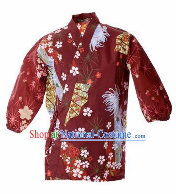 Traditional Japanese Printing Chrysanthemum Red Shirt Kimono Asian Japan Costume for Men