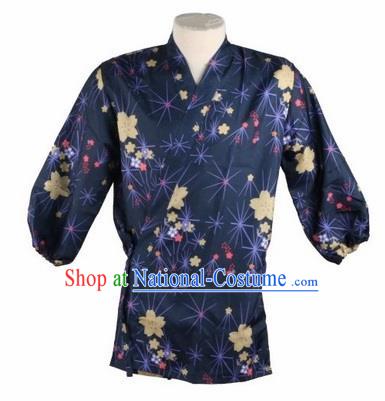 Traditional Japanese Printing Cherry Blossom Navy Shirt Kimono Asian Japan Costume for Men