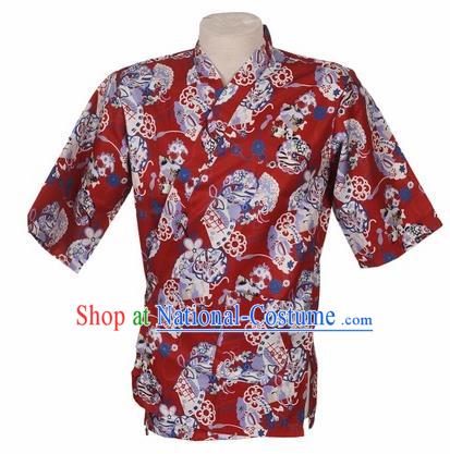 Traditional Japanese Printing Cherry Blossom Red Shirt Kimono Asian Japan Costume for Men