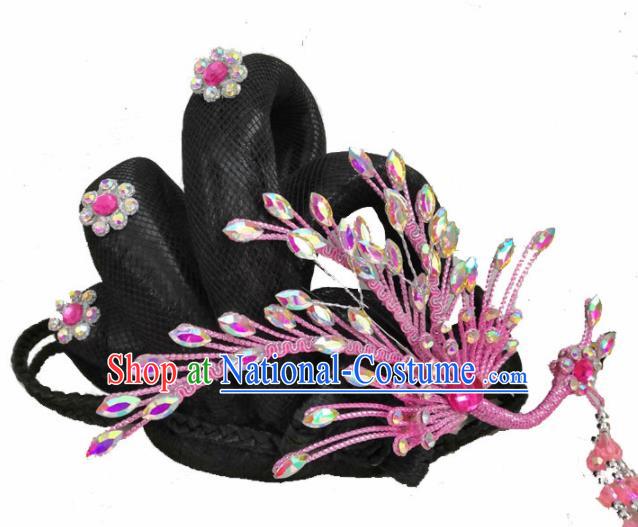 Chinese Traditional Beijing Opera Hair Accessories Peking Opera Diva Pink Phoenix Hairpins for Adults