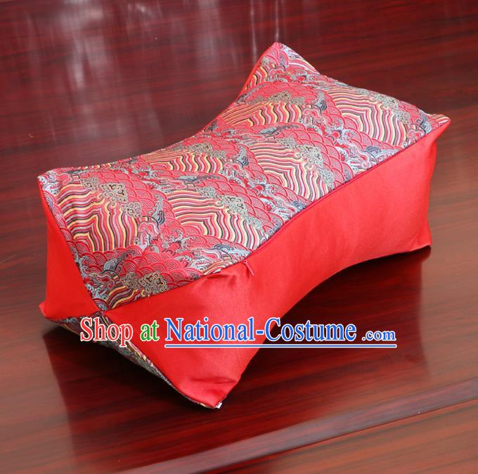 Chinese Traditional Wave Pattern Red Brocade Pillow Slip Pillow Cover Classical Household Ornament