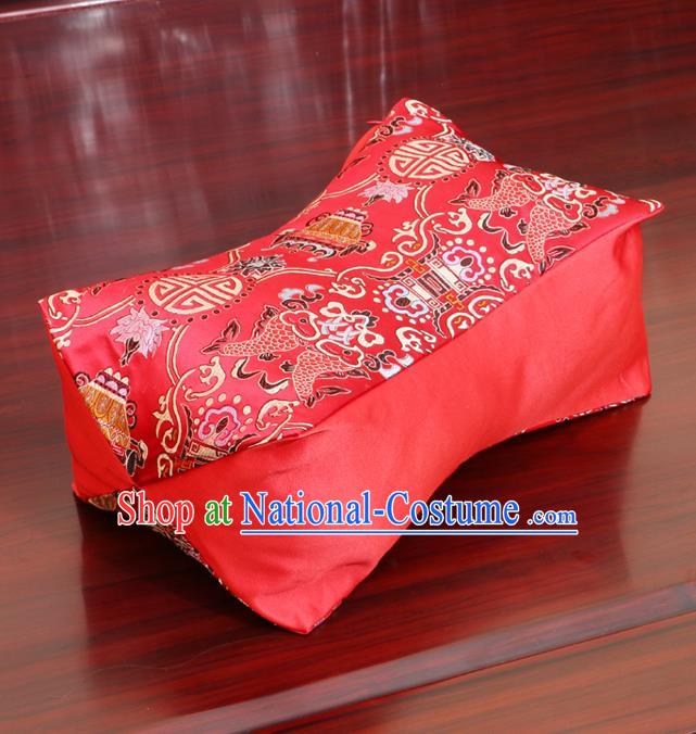 Chinese Traditional Pattern Red Brocade Pillow Slip Pillow Cover Classical Household Ornament