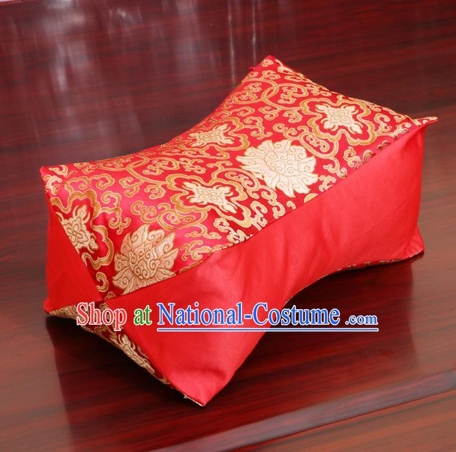 Chinese Traditional Lotus Pattern Red Brocade Pillow Slip Pillow Cover Classical Household Ornament