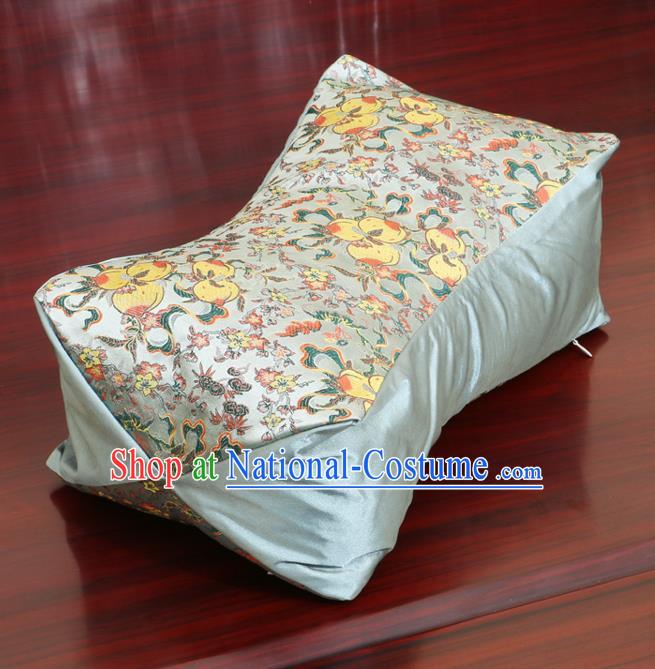 Chinese Traditional Peach Pattern Blue Brocade Pillow Slip Pillow Cover Classical Household Ornament