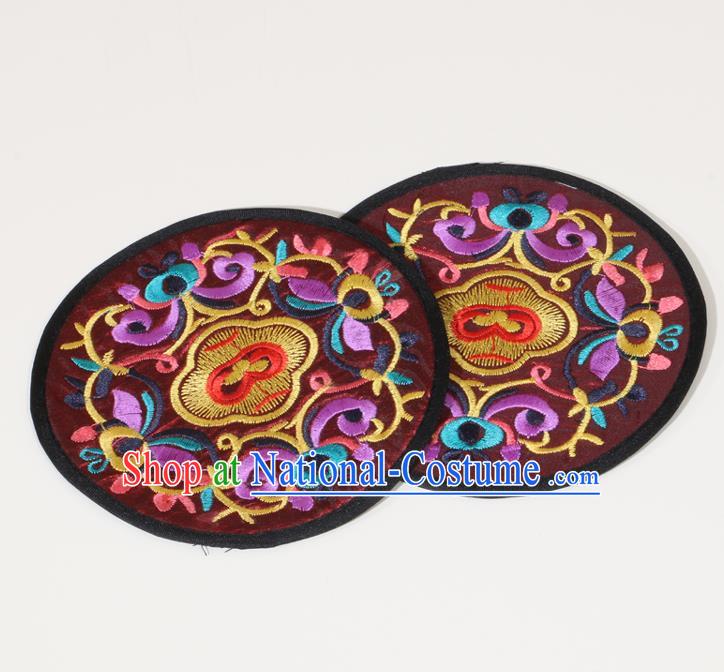 Chinese Traditional Household Accessories Classical Embroidered Purplish Red Brocade Teacup Mat