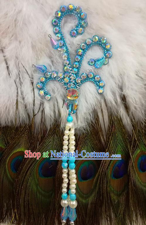 Chinese Traditional Beijing Opera Hair Accessories Peking Opera Beads Tassel Blue Phoenix Hairpins for Adults