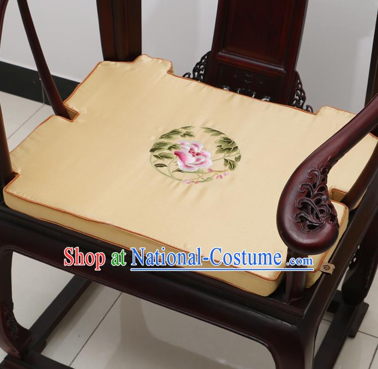 Chinese Classical Household Ornament Armchair Cushion Cover Traditional Embroidered Peony Beige Brocade Mat Cover