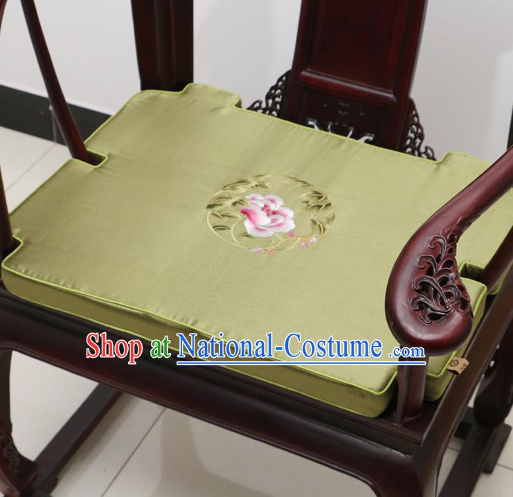 Chinese Classical Household Ornament Armchair Cushion Cover Traditional Embroidered Peony Olive Green Brocade Mat Cover