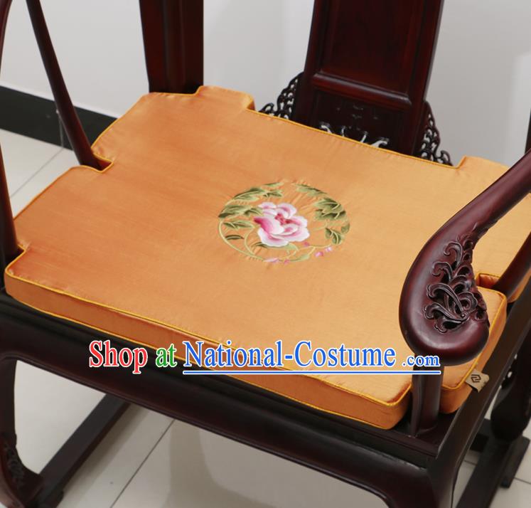 Chinese Classical Household Ornament Armchair Cushion Cover Traditional Embroidered Peony Orange Brocade Mat Cover