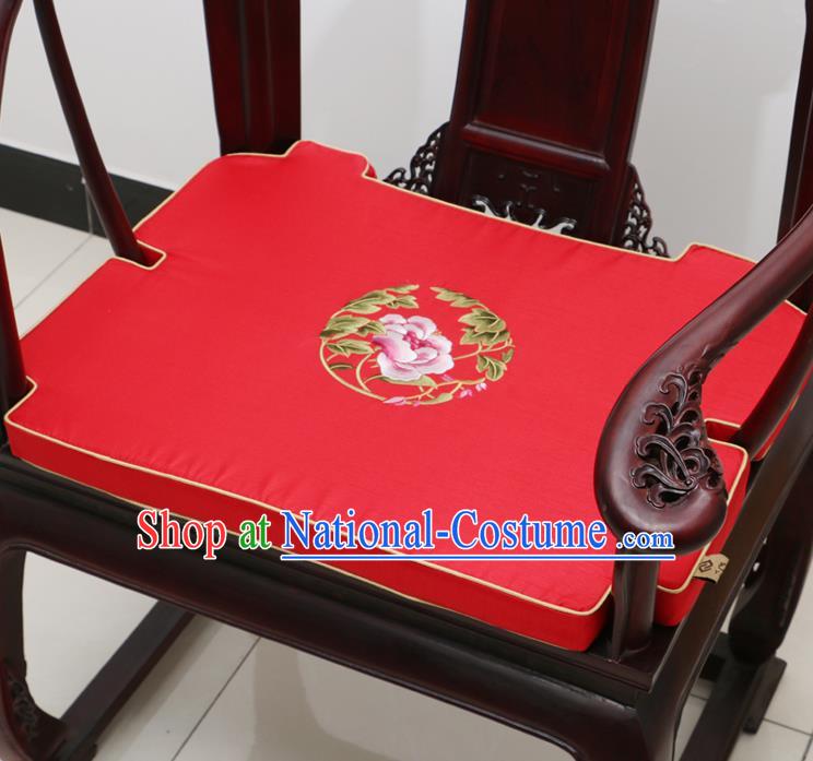 Chinese Classical Household Ornament Armchair Cushion Cover Traditional Embroidered Peony Red Brocade Mat Cover