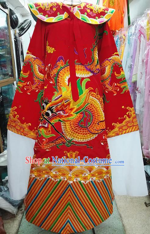 Chinese Traditional Beijing Opera Minister Costume Peking Opera Old Gentleman Red Embroidered Robe for Adults