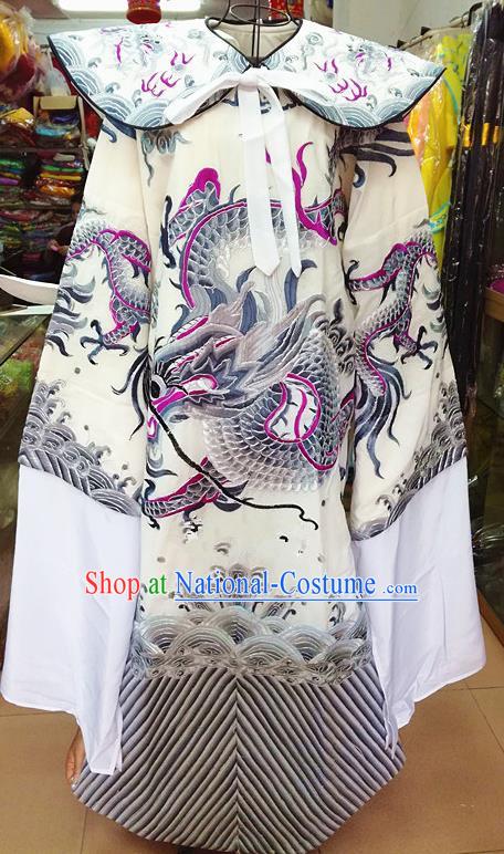 Chinese Traditional Beijing Opera Minister Costume Peking Opera Old Gentleman Grey Embroidered Robe for Adults