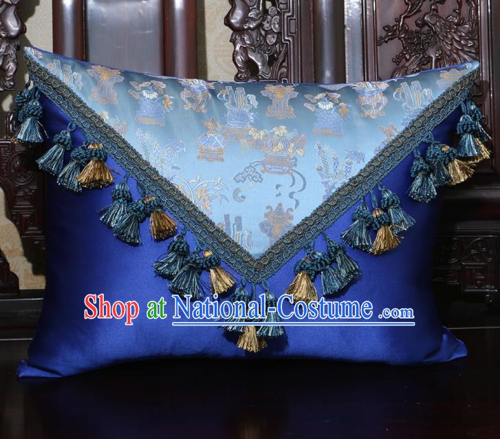 Chinese Traditional Pattern Royalblue Brocade Back Cushion Cover Classical Household Ornament