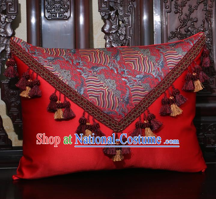 Chinese Traditional Pattern Red Brocade Back Cushion Cover Classical Household Ornament