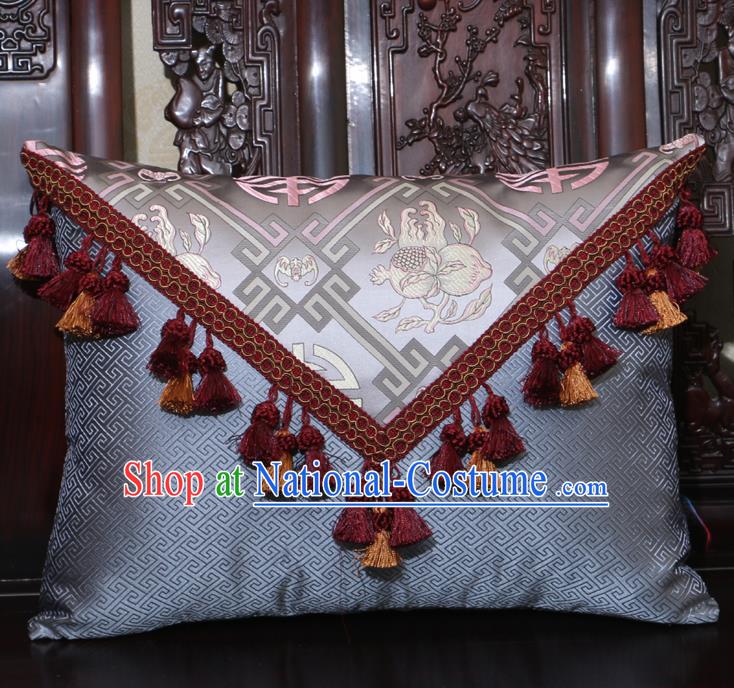 Chinese Traditional Pattern Grey Brocade Back Cushion Cover Classical Household Ornament